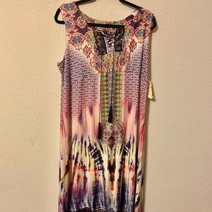 One World gorgeous dress with multiple colors boho type dress sheer trim